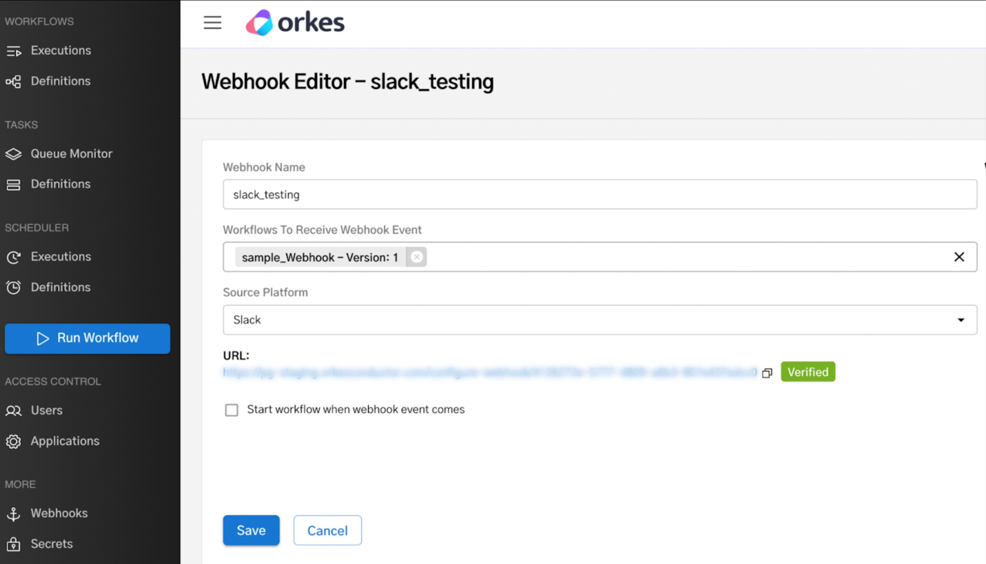 Webhook with a verified URL