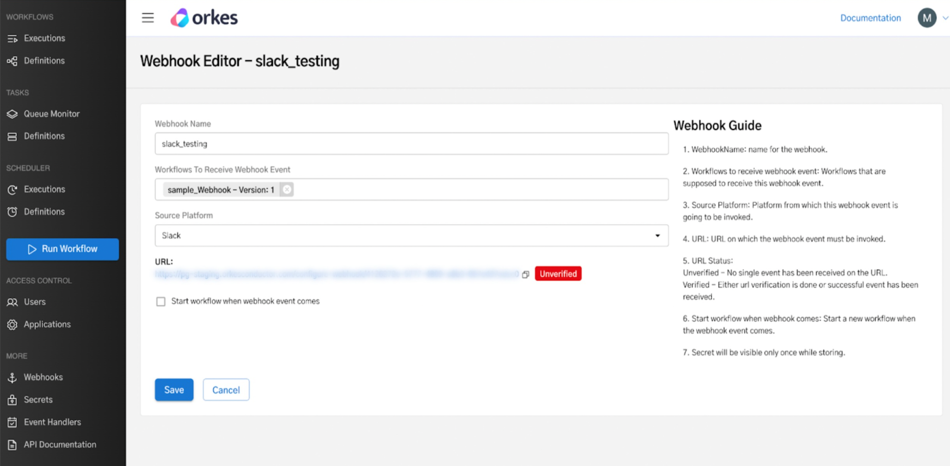 Webhook with an unverified URL