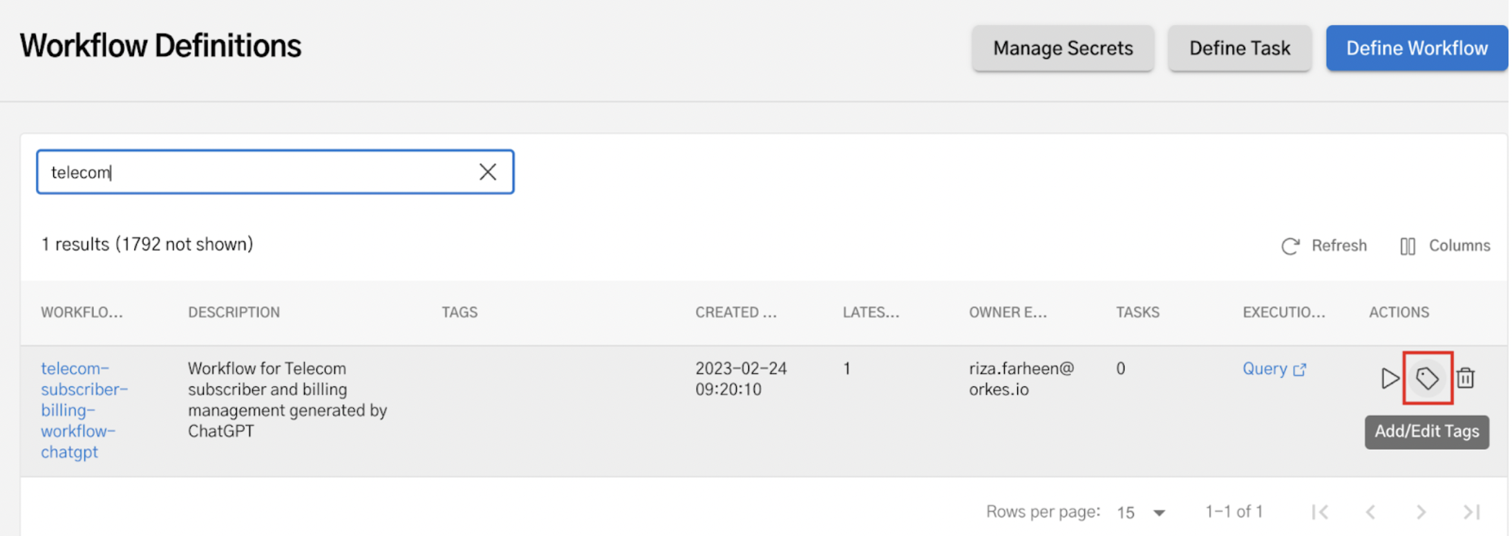 Adding a tag to an already created workflow