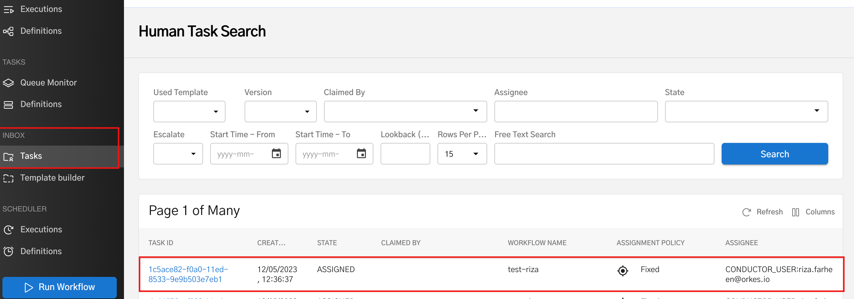 Human Task List in Conductor UI