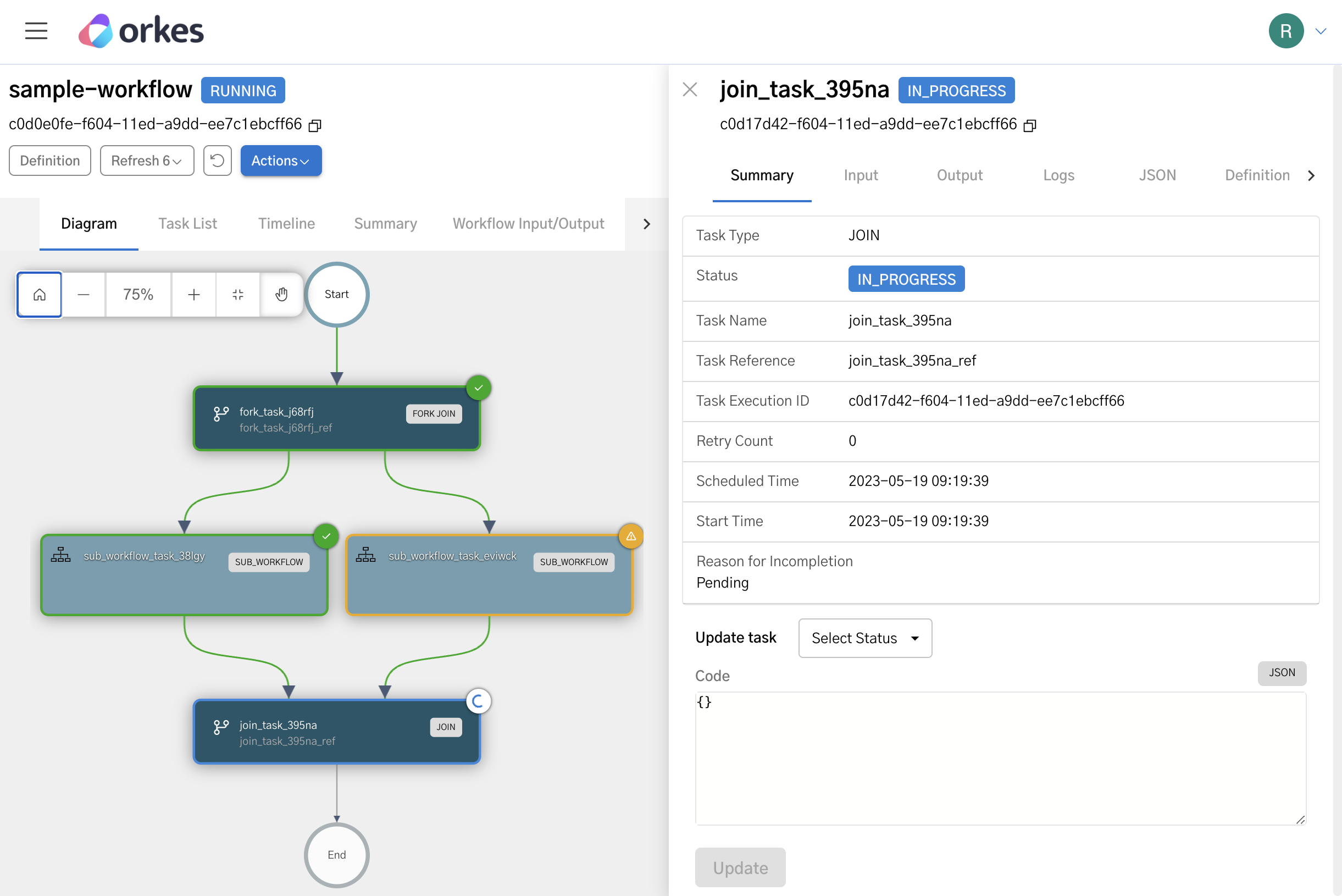 Join task not completed and returned to in progress state