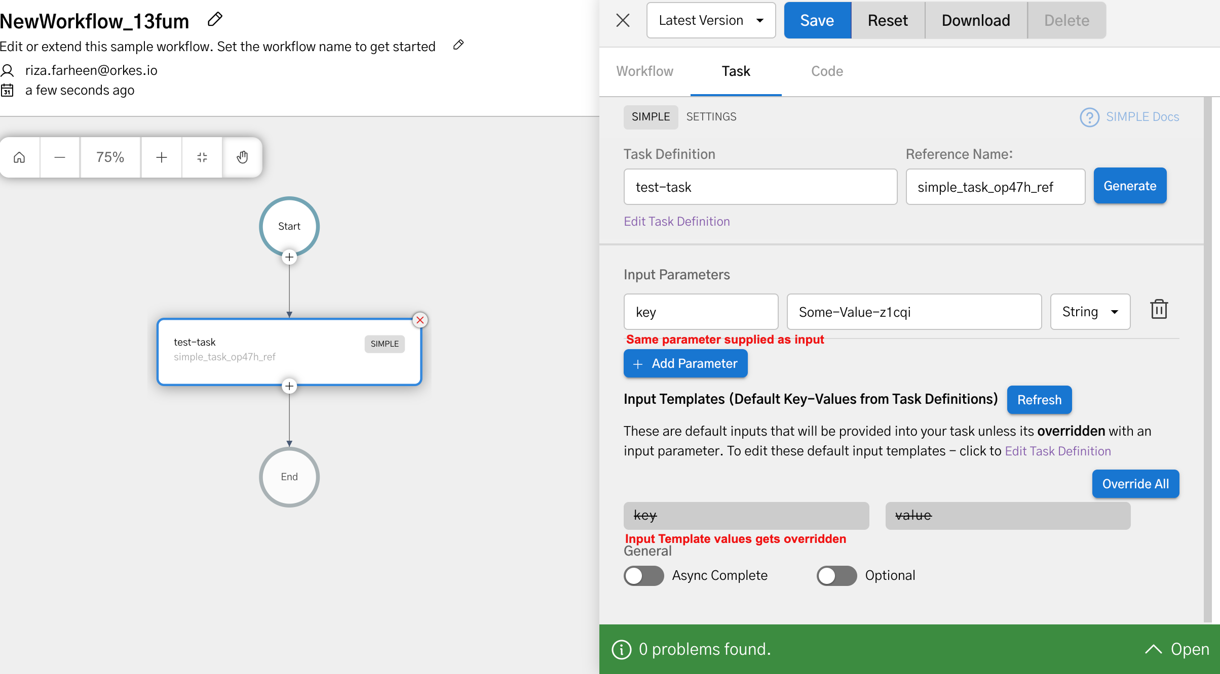 Overriding task input template parameters from Workflow definition