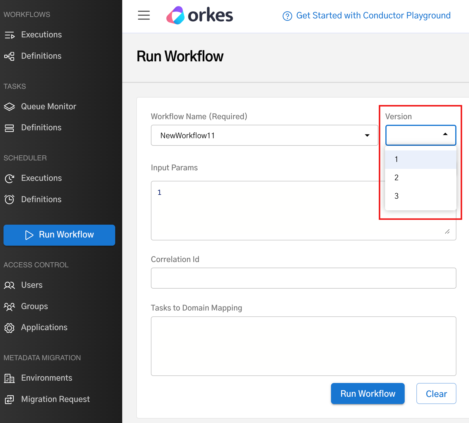 Running different workflow versions in Conductor