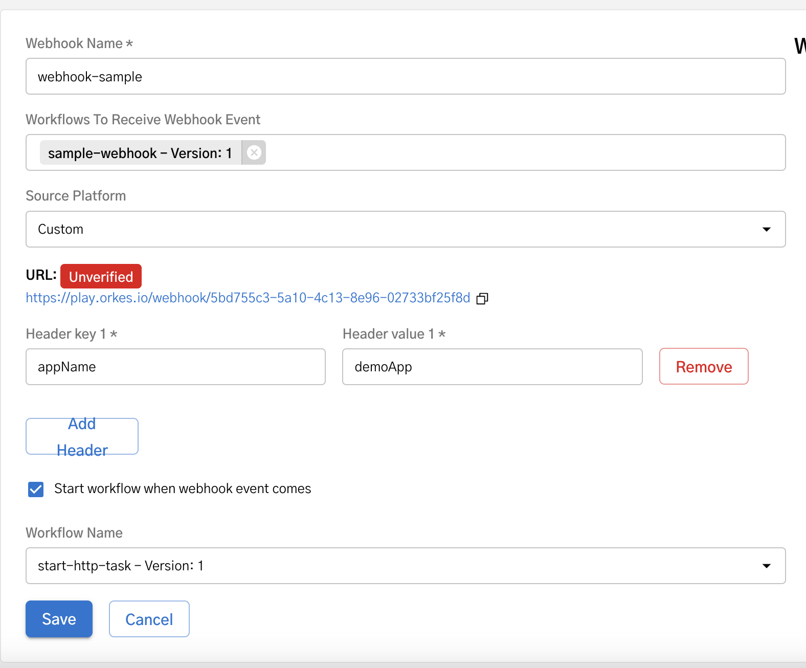 Webhook with unverified URL