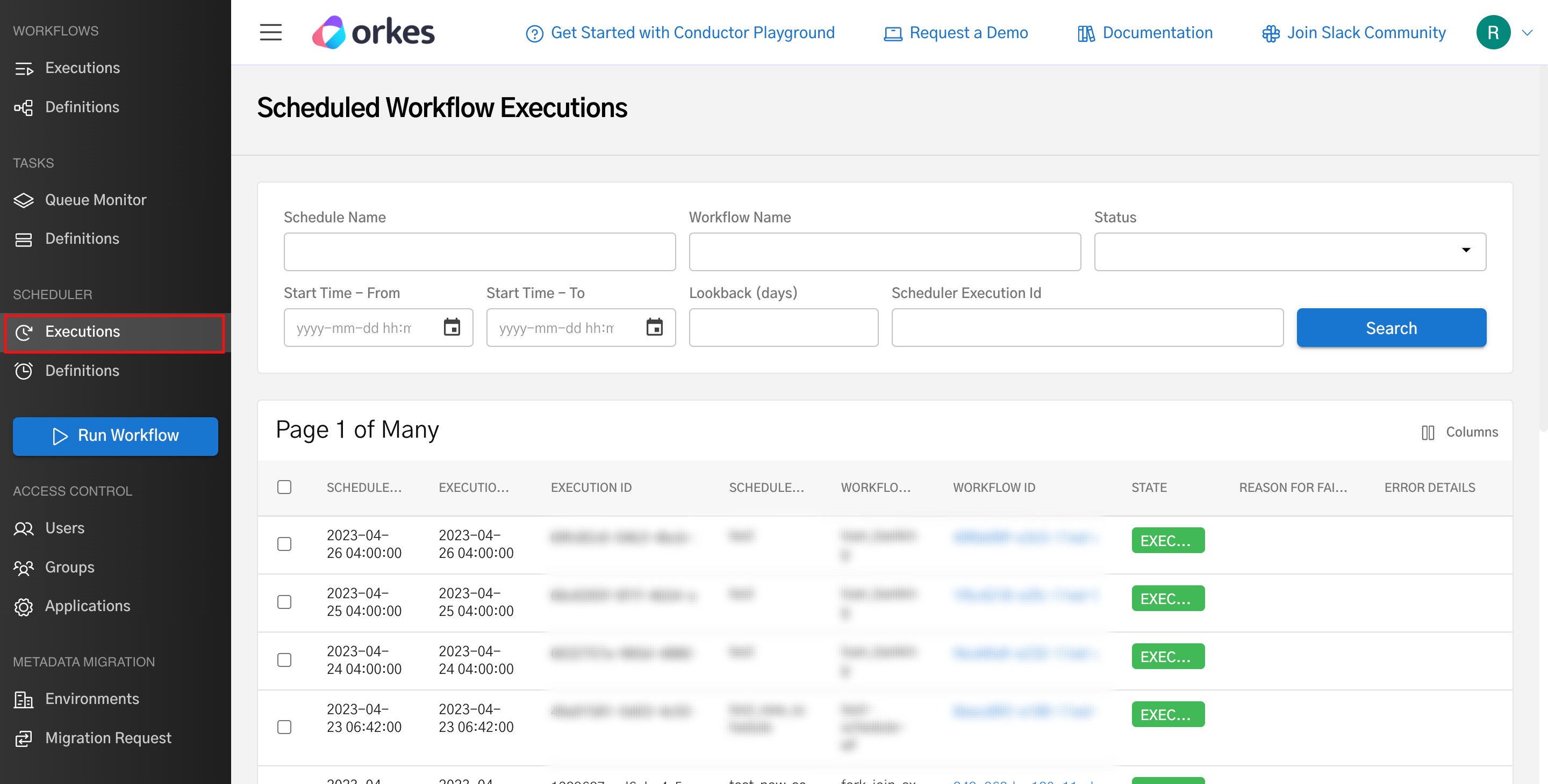 Scheduler Executions View