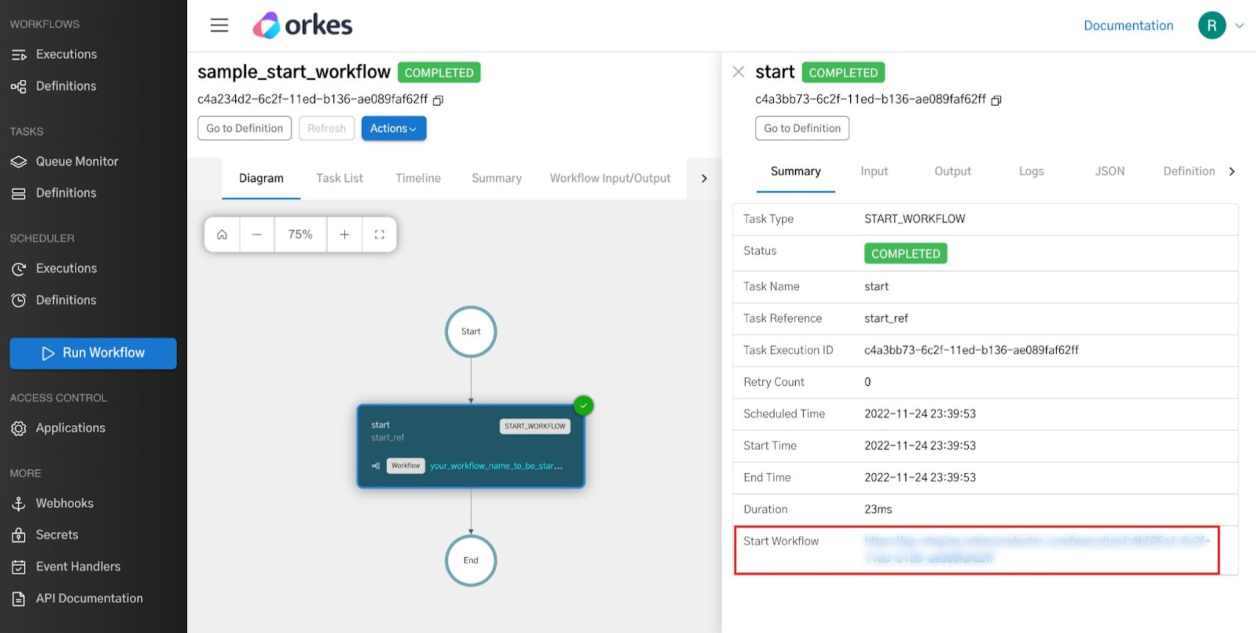 Completed start workflow type