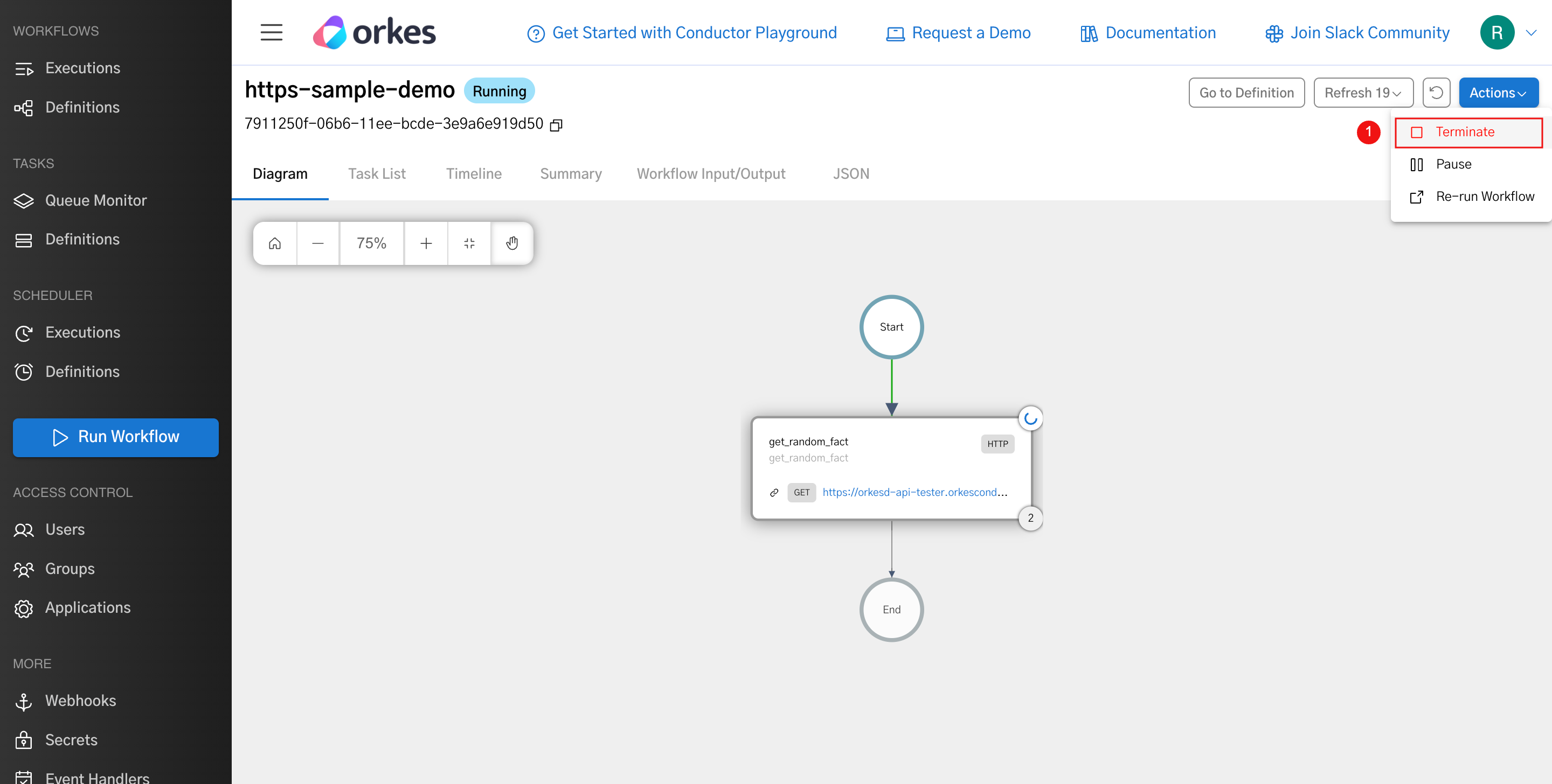 Step 1 - Terminate the running workflow