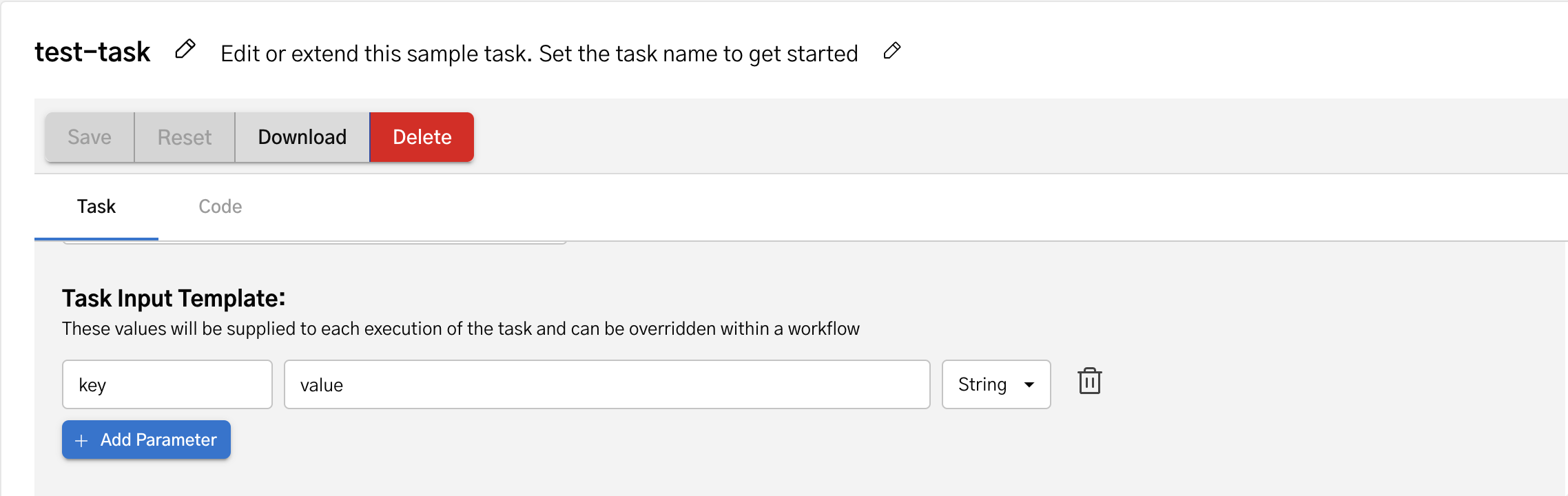 Task input template in task definition