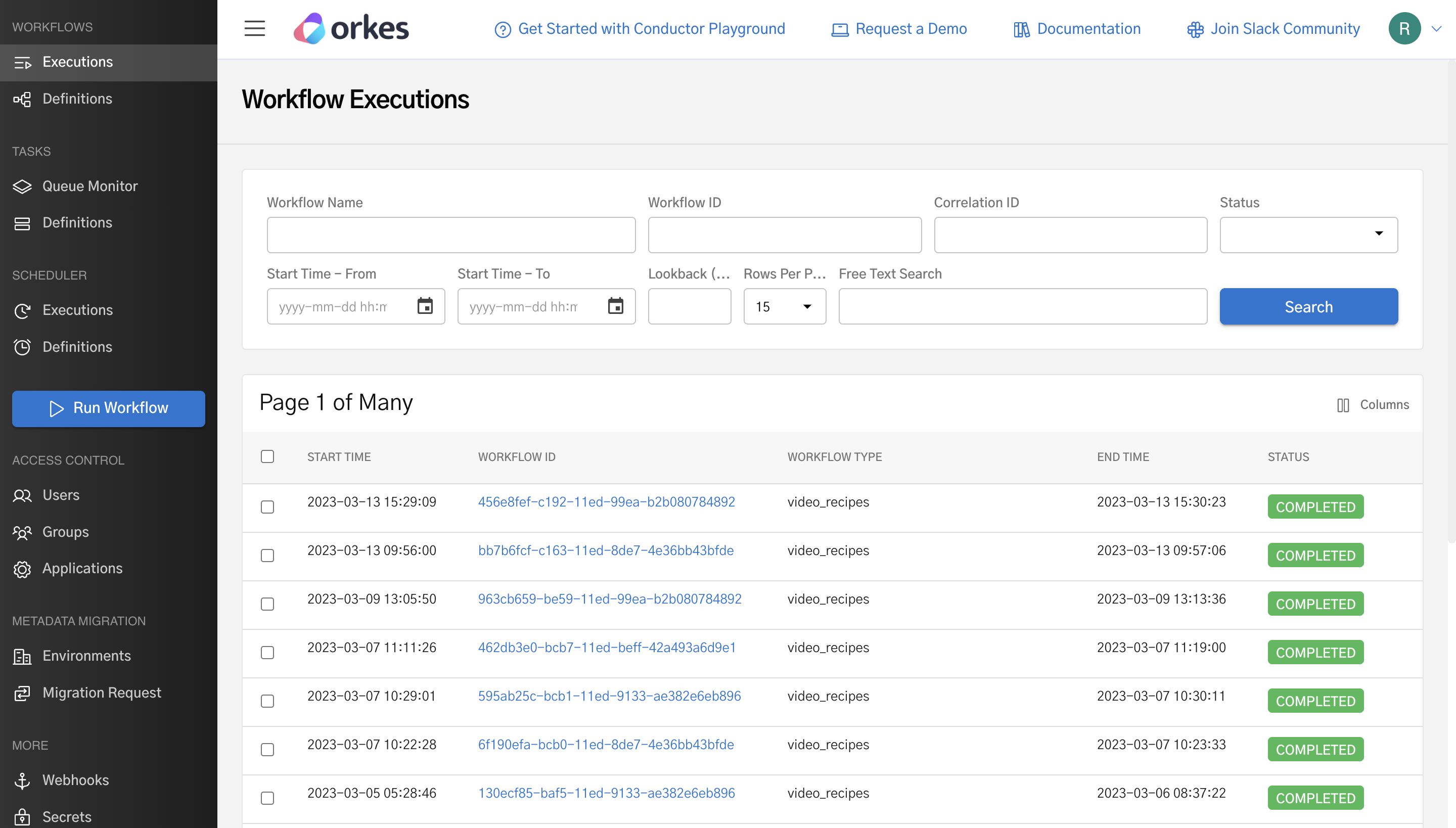 Workflow Execution Search