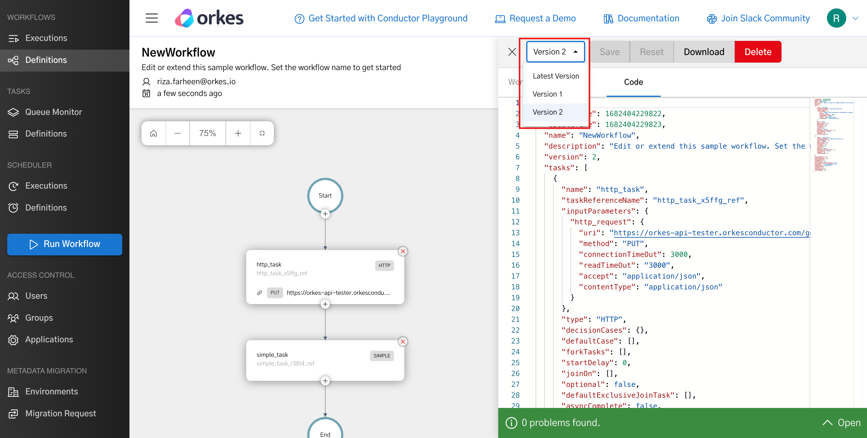 Viewing different workflow versions in Conductor