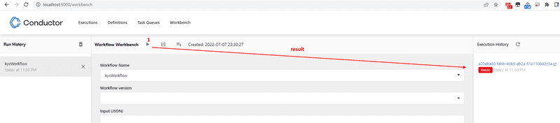 Starting the workflow and the result