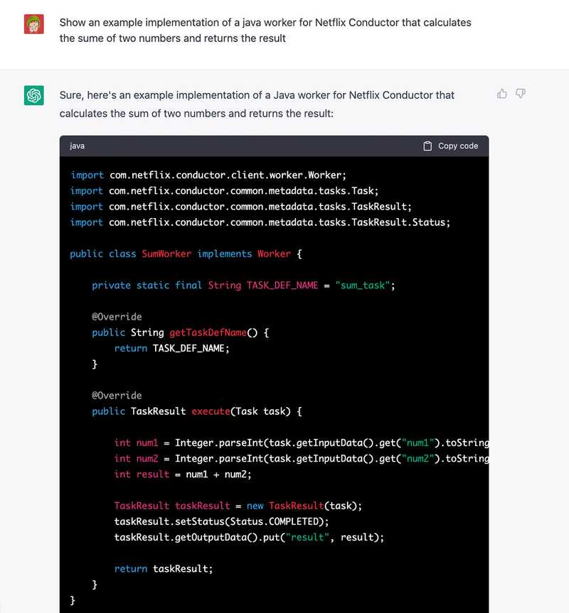 ChatGPT generated Java worker for Netflix Conductor