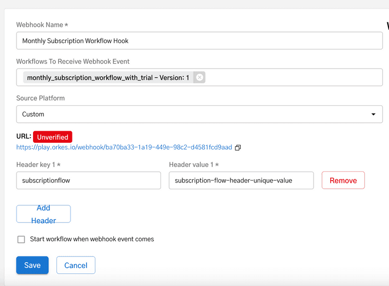 Webhook for invoking subscription workflow