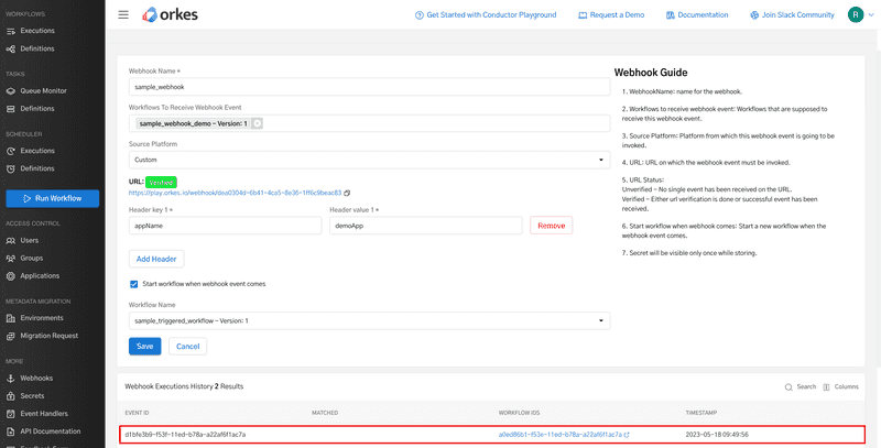 Webhook with verified URL