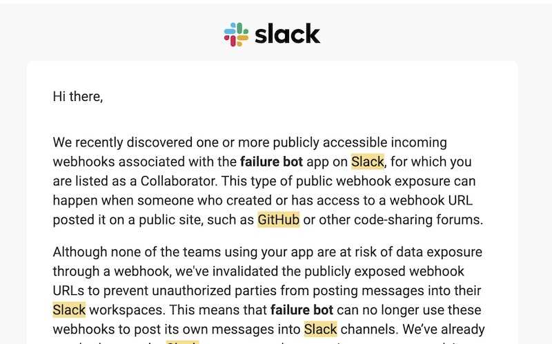 accidentally shared a hardcoded slack token