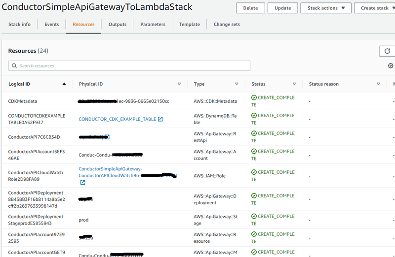 AWS console CloudFormation stack