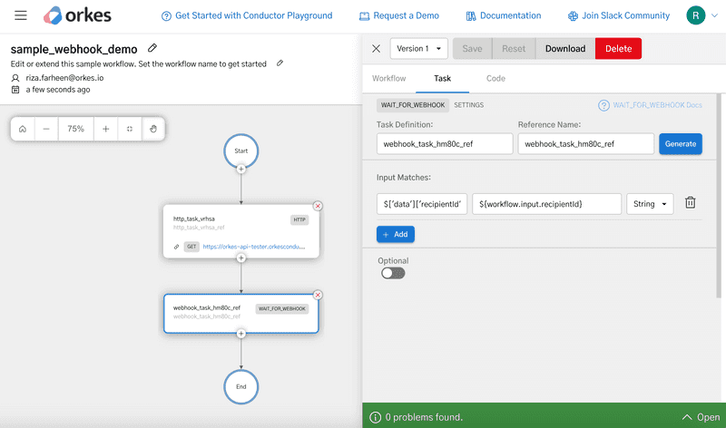 Creating a workflow with webhook task